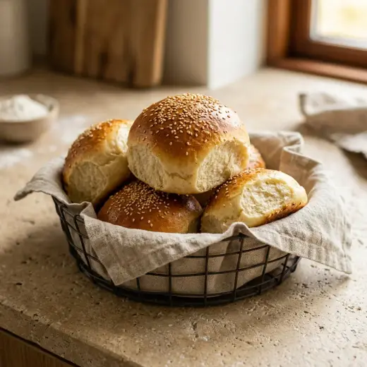 Chifle de casă pentru burger cu susan, aurii, pe grătar de răcire