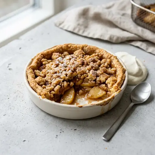 Plăcintă cu mere la friteuza cu aer cald, pachețele aurii de foietaj pe farfurie