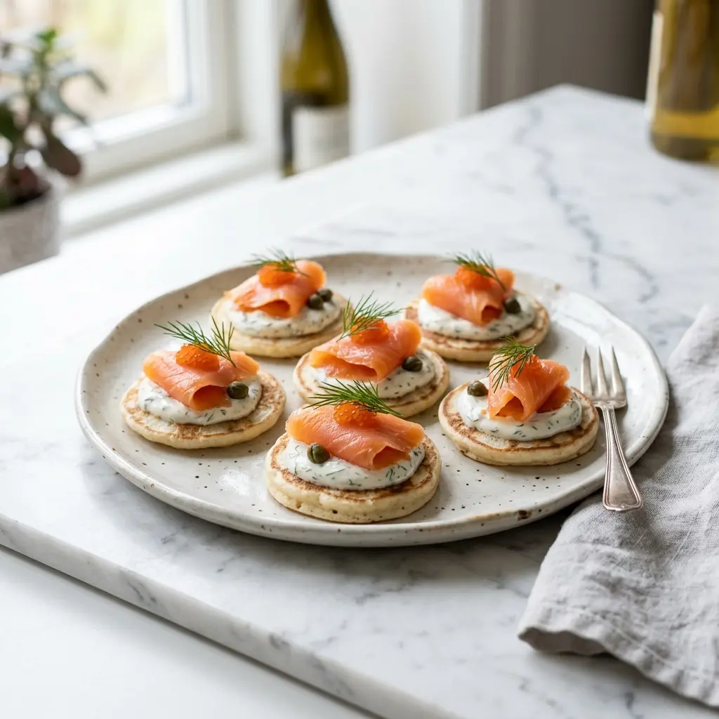 Fotografie cu Blinis cu somon afumat gata de servire