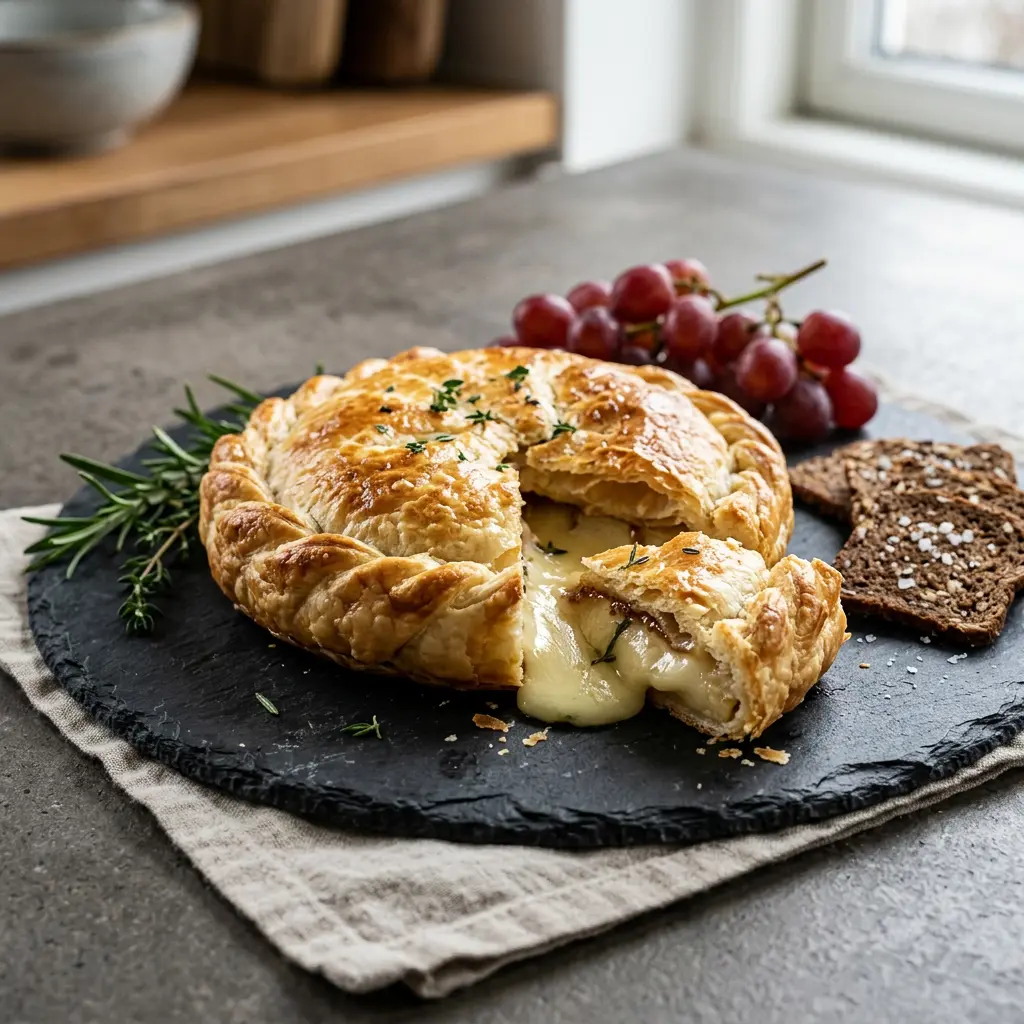 Fotografie cu Brie în foietaj la friteuza cu aer cald gata de servire