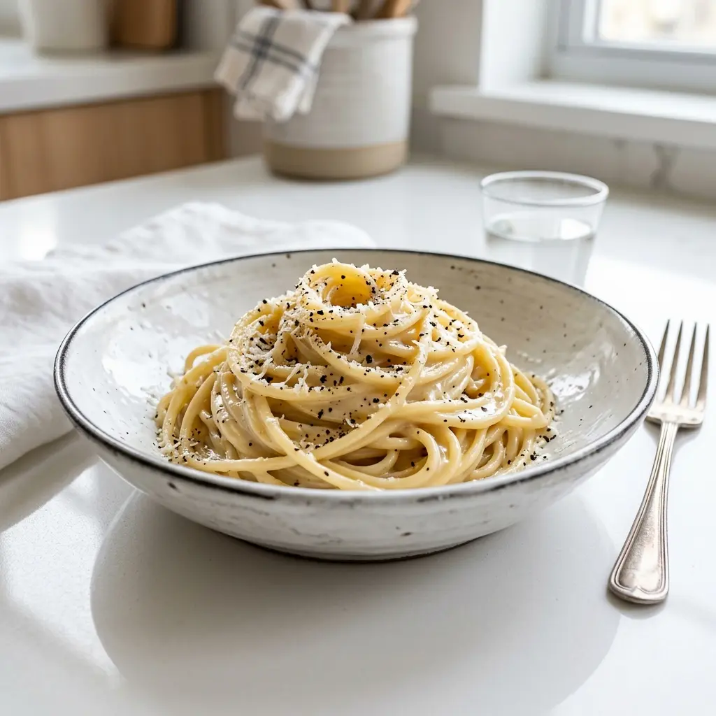 Fotografie cu Cacio e pepe gata de servire