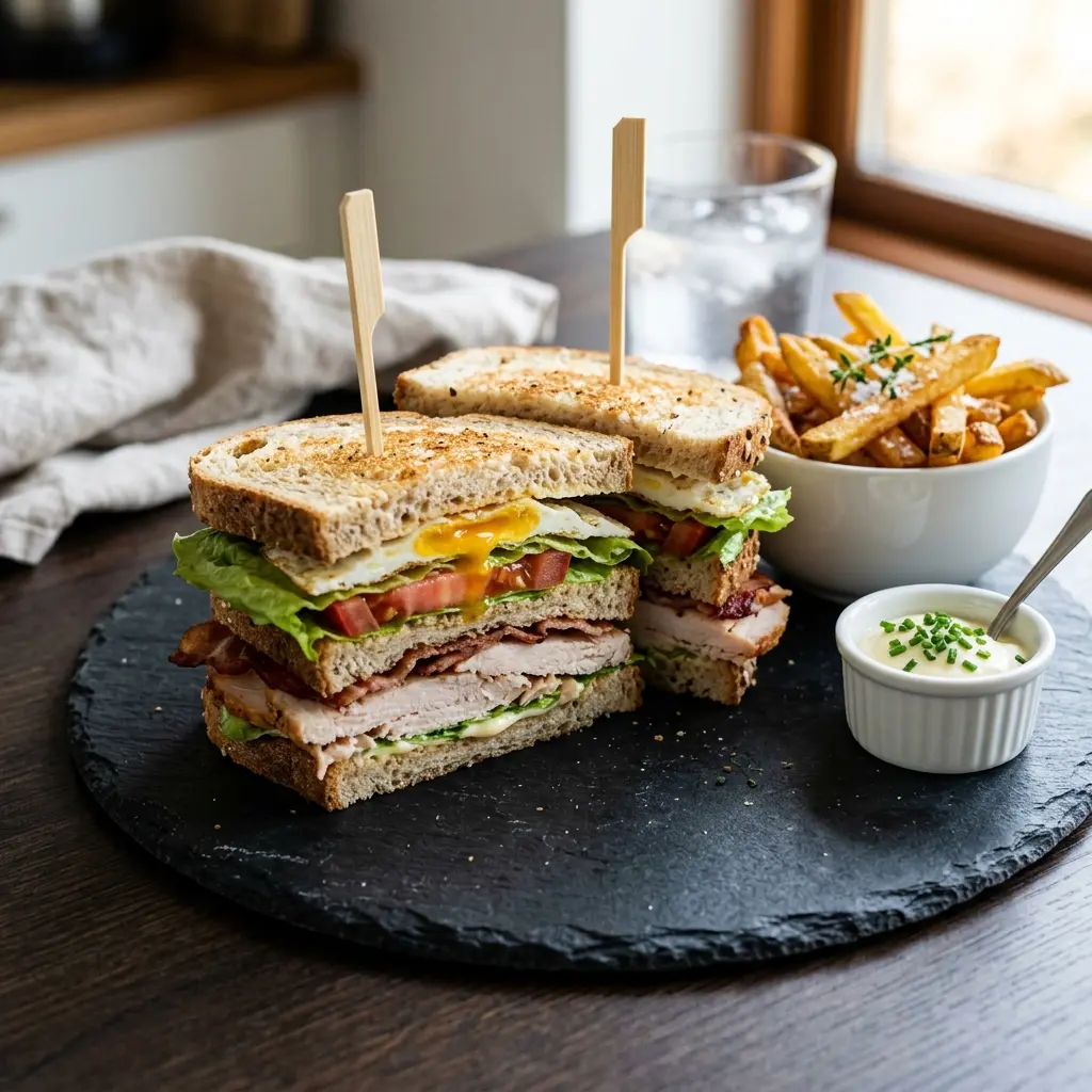Fotografie cu Club sandwich cu curcan gata de servire