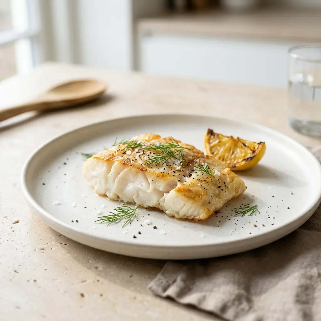 Fotografie cu File de cod la friteuza cu aer cald gata de servire