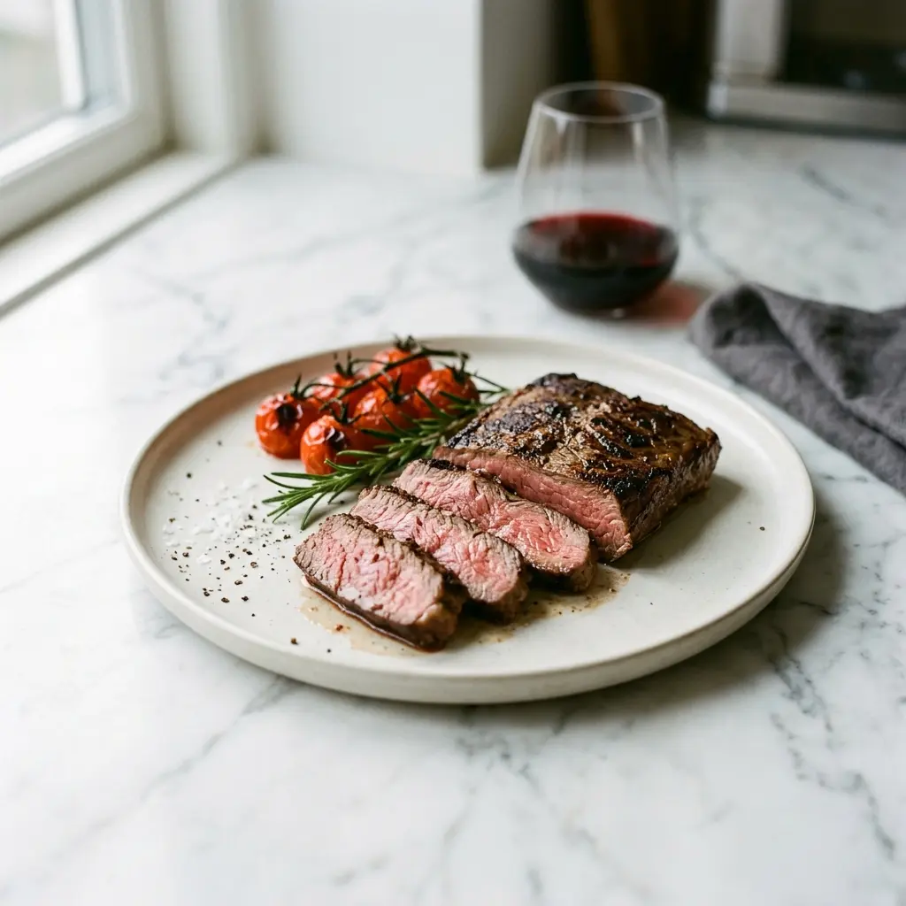 Fotografie cu Flat iron steak gata de servire