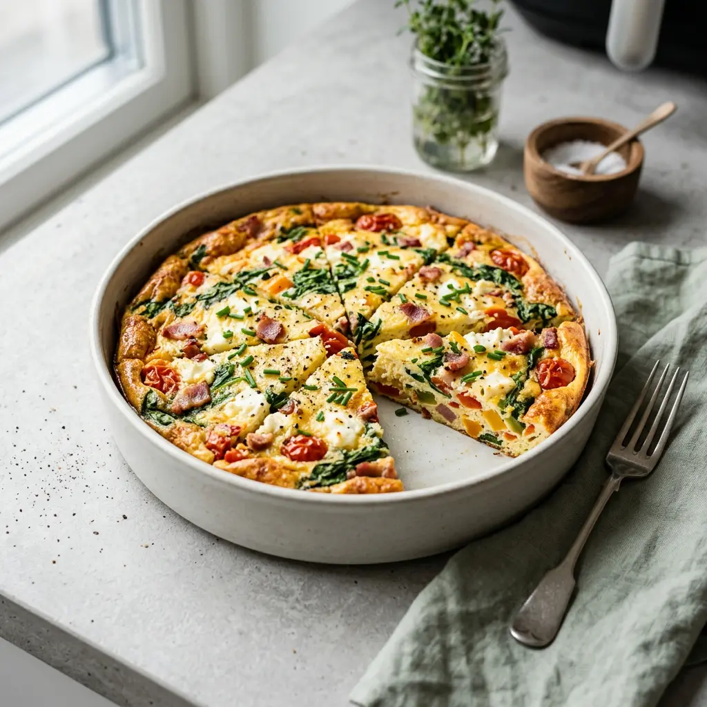 Fotografie cu Frittata la friteuza cu aer cald gata de servire