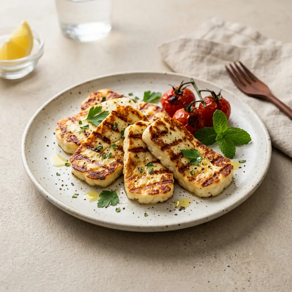 Fotografie cu Halloumi la grătar gata de servire