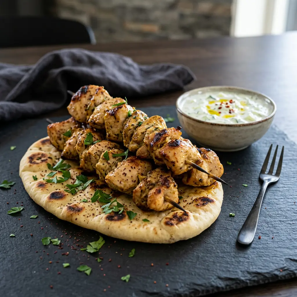 Fotografie cu Kebab de pui la friteuza cu aer cald gata de servire