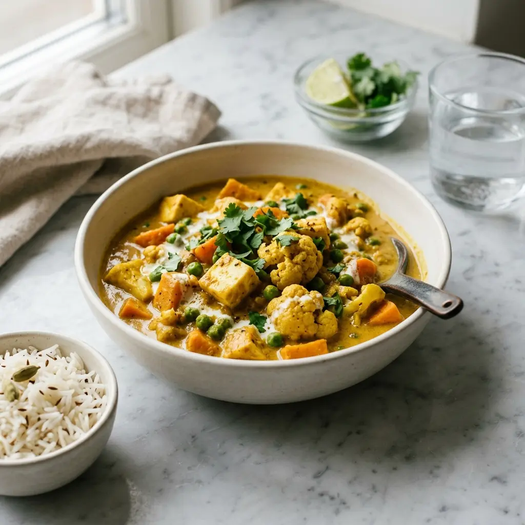Fotografie cu Korma vegetariană gata de servire