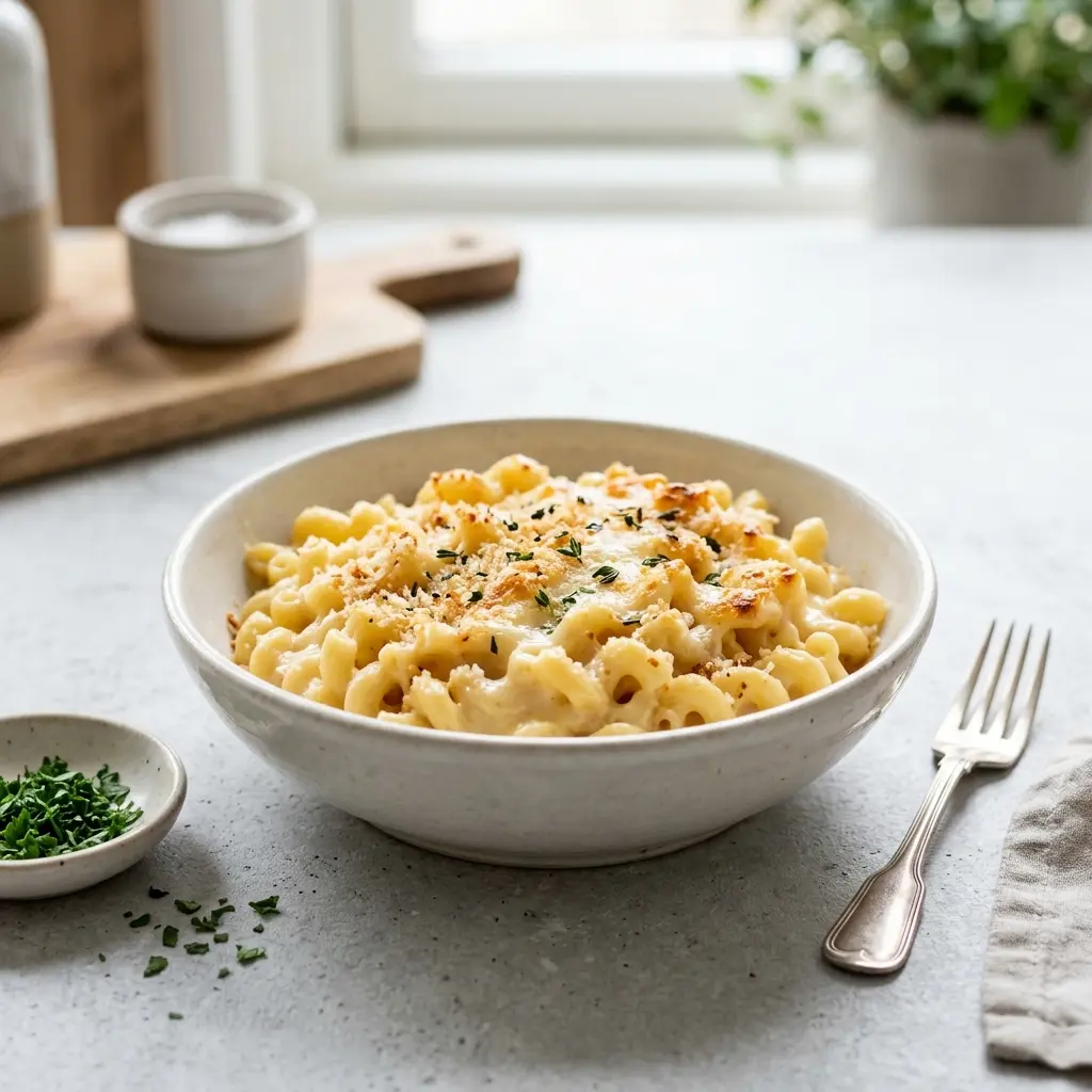 Fotografie cu Mac and cheese de casă gata de servire