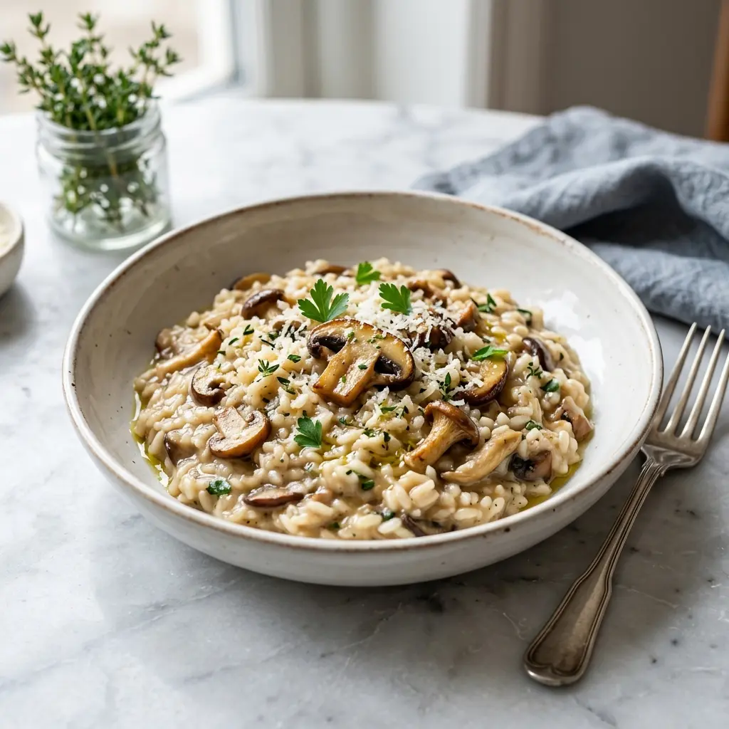 Fotografie cu Risotto cu ciuperci gata de servire