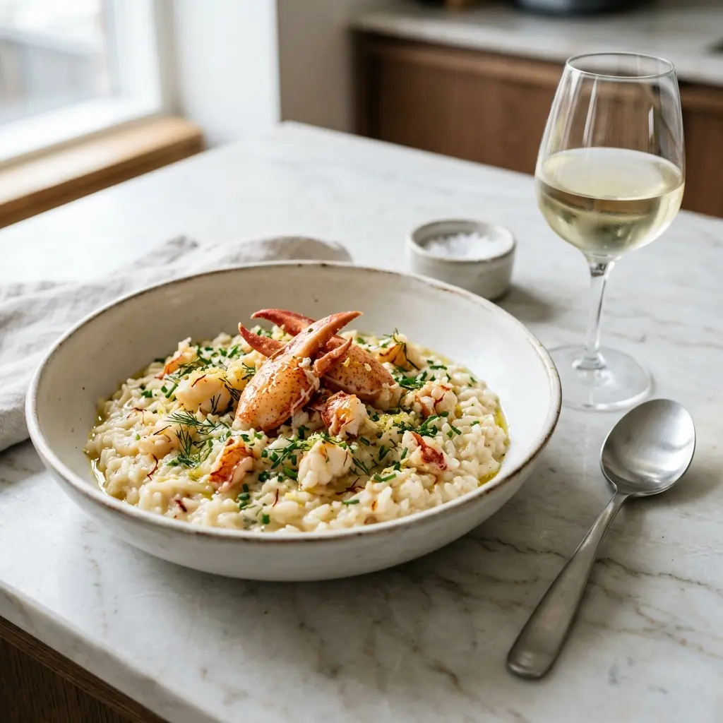 Fotografie cu Risotto cu langustină gata de servire