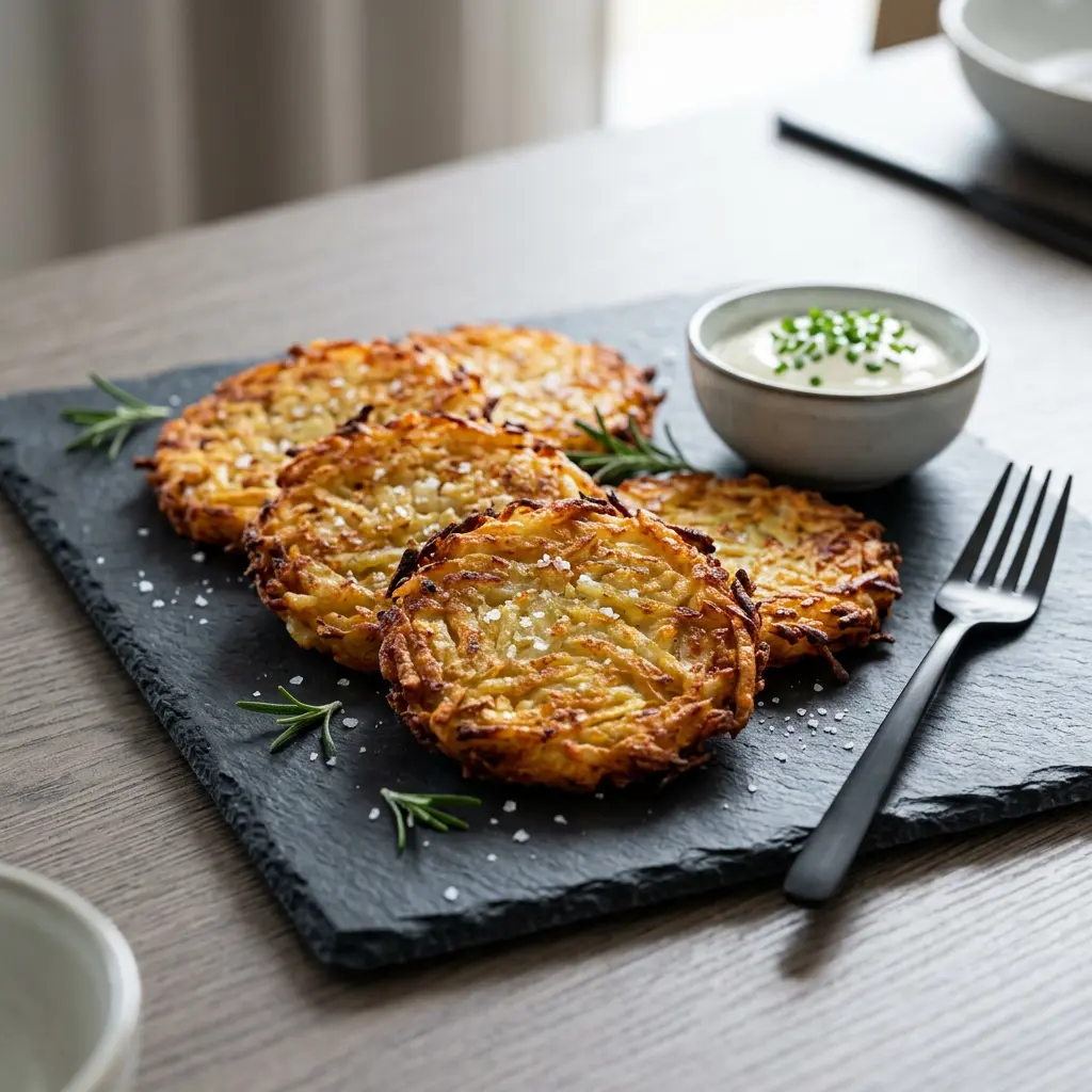 Fotografie cu Rösti congelat la friteuza cu aer cald gata de servire