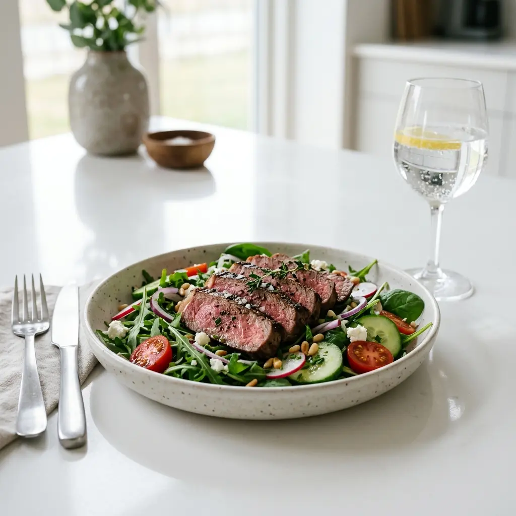 Fotografie cu Salată cu steak gata de servire