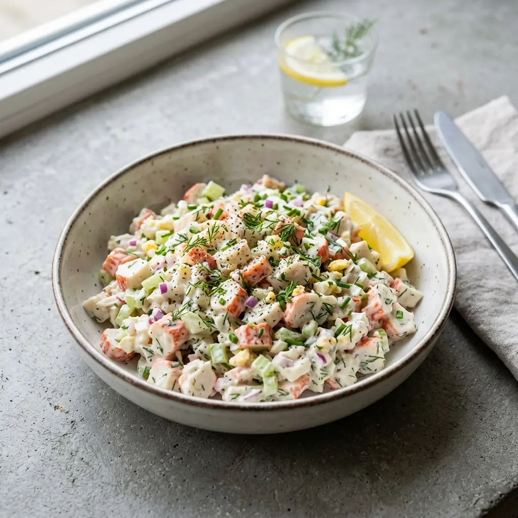 Fotografie cu Salată de surimi gata de servire